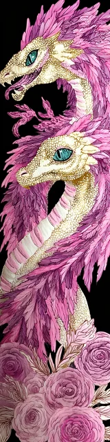 Free dragon bookmark featuring two feathery pink dragons